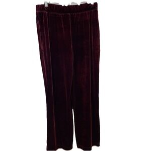 Susan Graver Burgendy‎ Velvet Pants MP Pull On Straight Leg Stretch Casual Work
